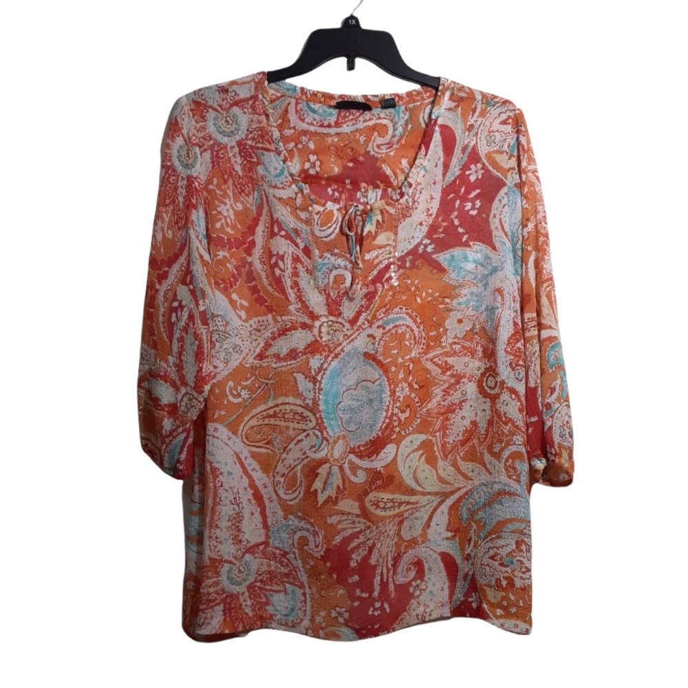 Avenue Women's Size 26/28 Orange Blouse Top Abstract Print -- PRETTY!!